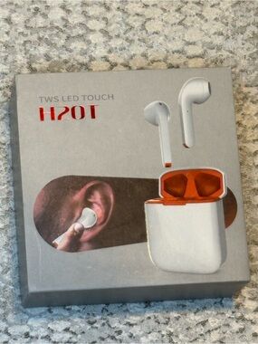 New H20T TWS LED Touch Wireless Earbuds - White with Orange Accents